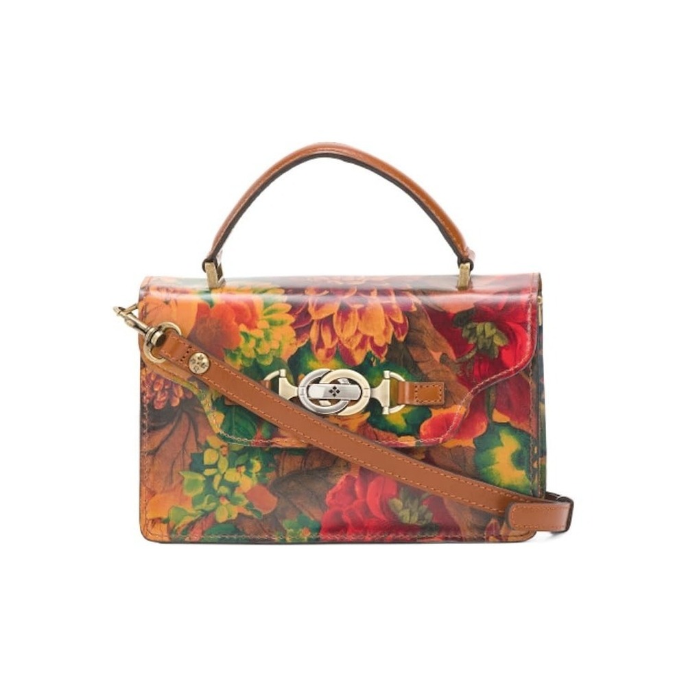 Patricia Nash Porcili‎ Floral Leather Crossbody Top Handle Bag Horsebit Closure